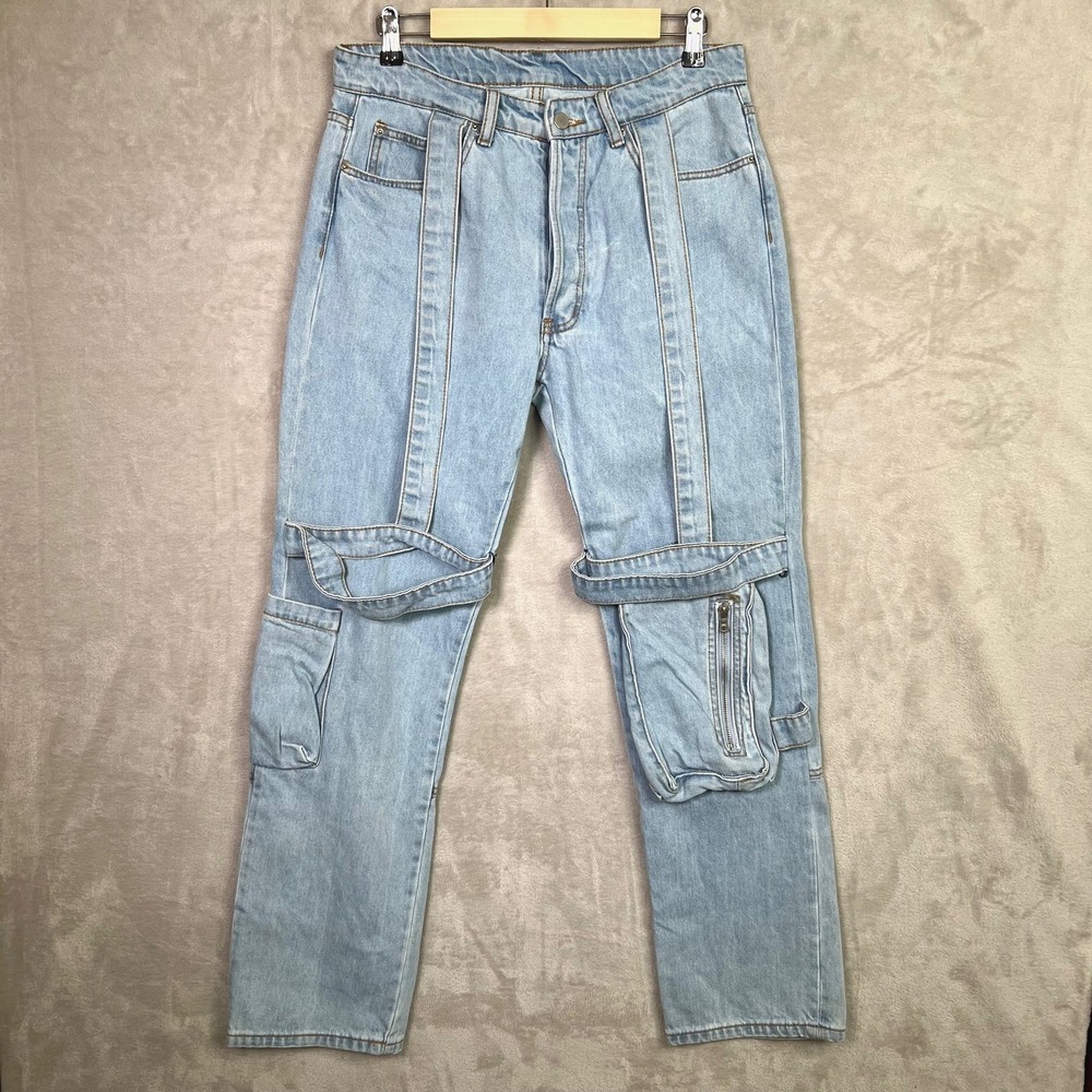 mnml Jeans Mens 31 Light Wash Denim Utility Cargo Carpenter Pants Y2K Streetwear